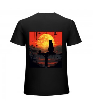 Funny Cat Art - Vintage Japanese Sunset Design T-Shirt