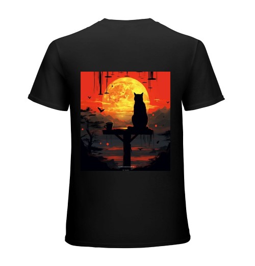 Funny Cat Art - Vintage Japanese Sunset Design T-Shirt