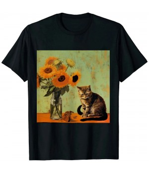 Ulloord Van Gogh Sunflowers Funny cat art painting T-Shirt