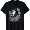 Ulloord Womens Tuxedo Cats Art Kitty Cat Flower Garden V-Neck T-Shirt