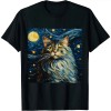 Ulloord Maine coon Cat Art Van Gogh Inspired Starry Night Cat Design T-Shirt