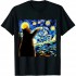 Ulloord Van Gogh Starry Night Cat T-Shirt - Classic Fit, Cat Lover/Mom/Dad Gift, Black Crew Neck