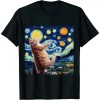 Ulloord Funny Cat Starry Night Cat - Women's Cat Van Gogh Art T-Shirt