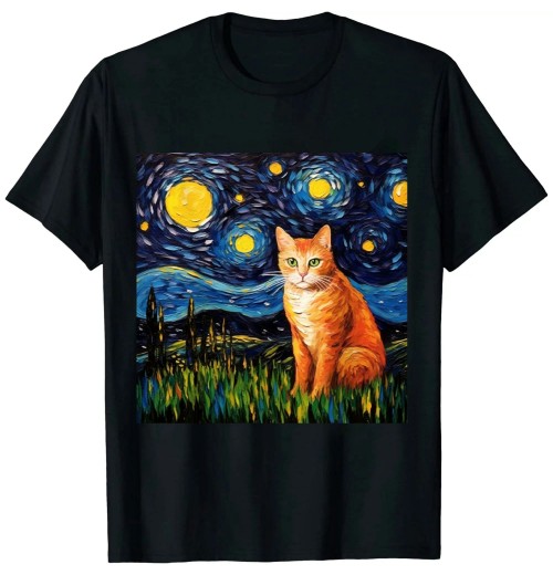 Ulloord Orange Tabby Tiger Cat Starry Night Colorful Art by Aja T-Shirt