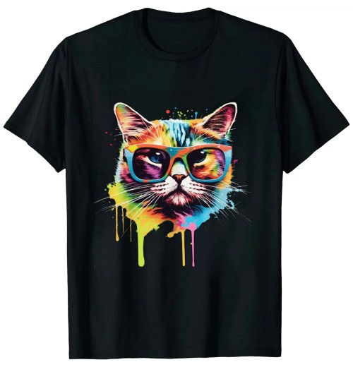 Ulloord Cute Cat Motif Pop Art Cat T-Shirt