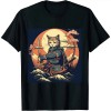 Ulloord Japanese Art Cat Ninja Ukiyo-e Anime Style Samurai Cat T-Shirt