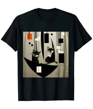 Ulloord Mid Century Modern Cats and Atomic Art T-Shirt