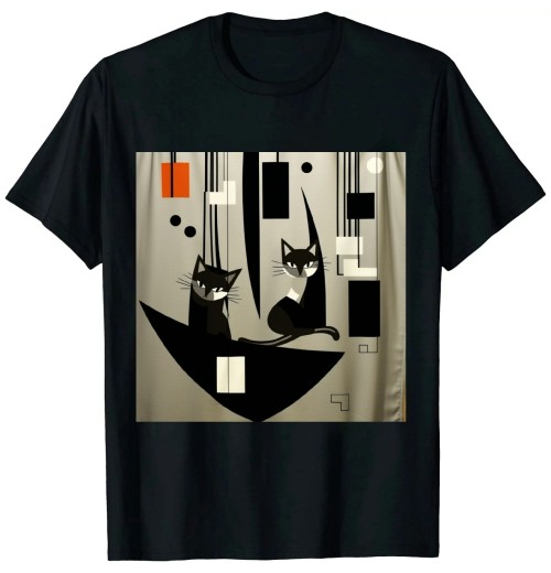 Ulloord Mid Century Modern Cats and Atomic Art T-Shirt