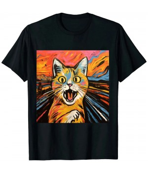 Ulloord Funny Scream Cat , Funny Famous Art T-Shirt