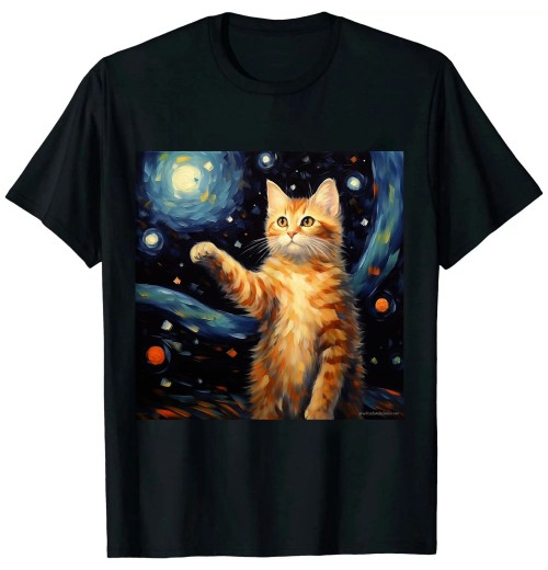 Ulloord Art Van Gogh Starry Night Cat Gifts for Cats Lover Mom Dad T-Shirt