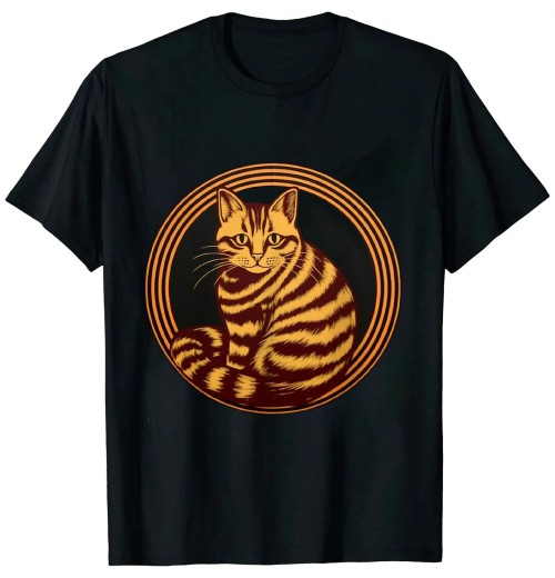 Ulloord Artistic Curled Up Cat Cute Orange Tabby Cat Art T-Shirt