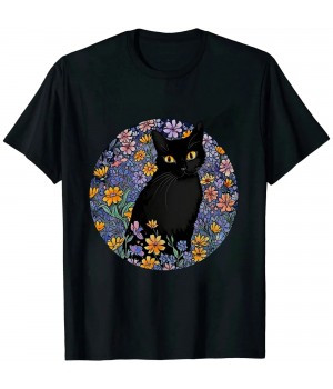 Ulloord Black Cats Flower Garden T-Shirt