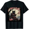 Ulloord Japanese Samurai Cat Tattoo, Vintage Kawaii Ninja T-Shirt