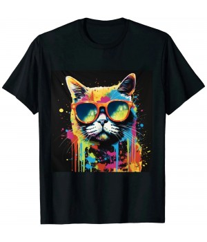 Ulloord Cute Cat Motif Pop Art Cat T-Shirt