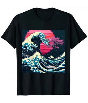 Ulloord Great Wave off Kanagawa Retro Glitch Aesthetic Vaporwave T-Shirt