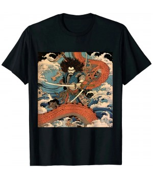 Ulloord Japanese Samurai Ninja Against Snake Serpent Water Monster Long Sleeve T-Shirt