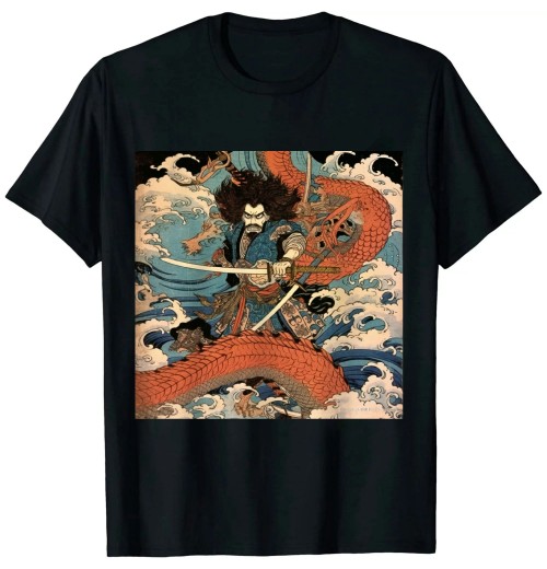 Ulloord Japanese Samurai Ninja Against Snake Serpent Water Monster Long Sleeve T-Shirt