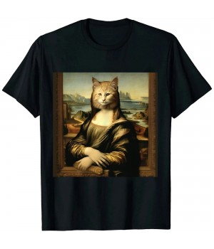 Ulloord Mona Lisa With Orange Cat Funny Art Painting T-Shirt