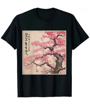 Ulloord Cherry Blossom Japanese Vintage Woodblock Japan Pink Sakura T-Shirt