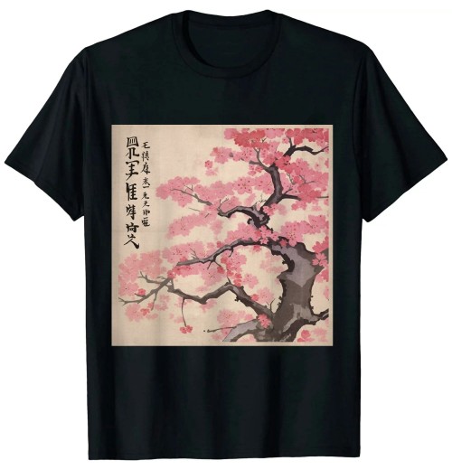 Ulloord Cherry Blossom Japanese Vintage Woodblock Japan Pink Sakura T-Shirt