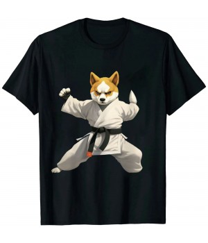 Ulloord Corgi Doing Karate Kick Black Belt Martial Arts Dog T-Shirt