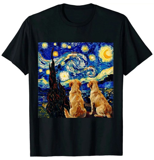 Ulloord Funny dog art painting dog Lover Starry Night dog Van Gogh T-Shirt