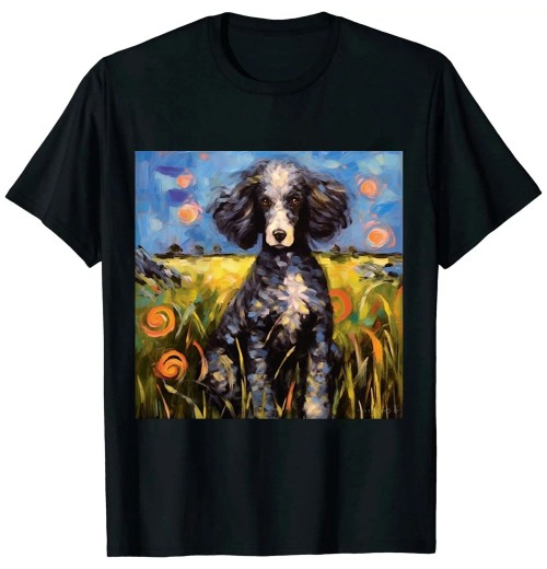 Ulloord Black Standard Poodle Starry Night Dog Art by  T-Shirt