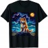 Ulloord Cute Shiba Inu Puppy Dog In A Starry Night Dog Art Painting T-Shirt