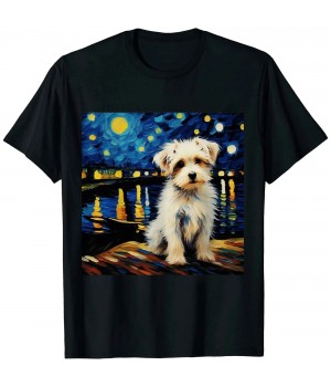 Ulloord Funny dog art painting dog Lover Starry Night dog Van Gogh T-Shirt