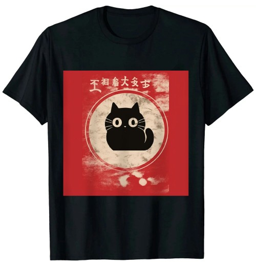 Ulloord Kawaii cat Japanese black anime cat T Shirt T-Shirt