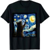 Ulloord Starry Night Cat T-Shirt - Classic Fit, Cat Lover/Mom/Dad Gift, Black Crew Neck