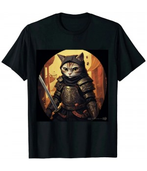 Ulloord Japanese Samurai Cat Tattoo, Kawaii Ninja Cat T-Shirt