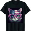 Ulloord 4th Of July Cat US American Flag Face With Glasses T-Shirt