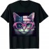 Ulloord 4th Of July Cat US American Flag Face With Glasses T-Shirt