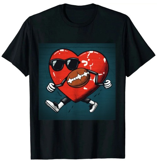 Ulloord Heart American Football Valentines Day Boys Men Kids Sports T-Shirt