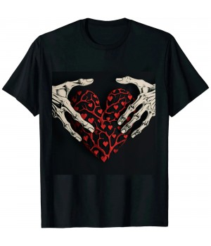 Ulloord Skeleton Hand Heart Valentines Day Funny Bones Love T-Shirt