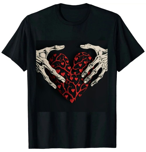 Ulloord Skeleton Hand Heart Valentines Day Funny Bones Love T-Shirt