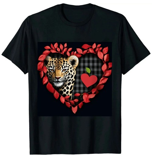 Ulloord Cute Valentines Day Leopard Plaid Love Heart Women Girls T-Shirt