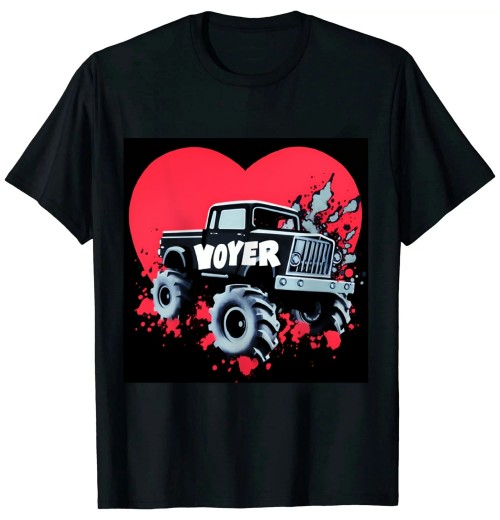 Ulloord Kids Heart Monster Truck Crusher Valentines Day Cute Boys Kids T-Shirt