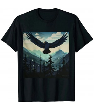 Ulloord Beautiful Flying Eagle Night Sky Forest Bird Silhouette T-Shirt