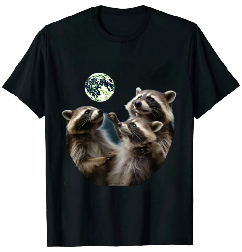 Ulloord Raccoon Shirt | 3 Racoons Howling At Moon Funny Weird Cursed T-Shirt