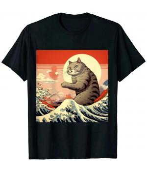 Ulloord Cat Japanese Art Funny Cat Gifts For Men Women Kid T-Shirt