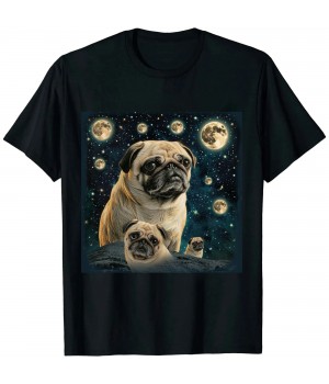 Ulloord Funny Pug Shirt | 3 Pug Moon Dog Lovers Three Space Canines T-Shirt