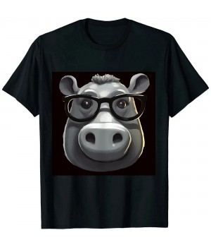 Ulloord Funny Hippopotamus With Glasses Hippos Hippo Lover T-Shirt