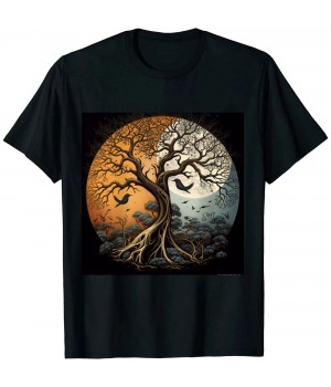 Ulloord Tree of Life Yin Yang Black T-Shirt - Classic Fit, Adult, Polyester/Cotton, Yoga