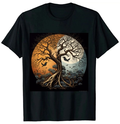 Ulloord Tree of Life Yin Yang Black T-Shirt - Classic Fit, Adult, Polyester/Cotton, Yoga