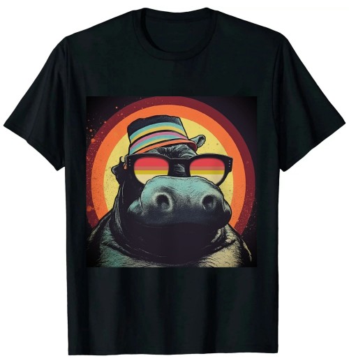 Ulloord Retro Vintage Hippo Hippopotamus Sunglass T-Shirt