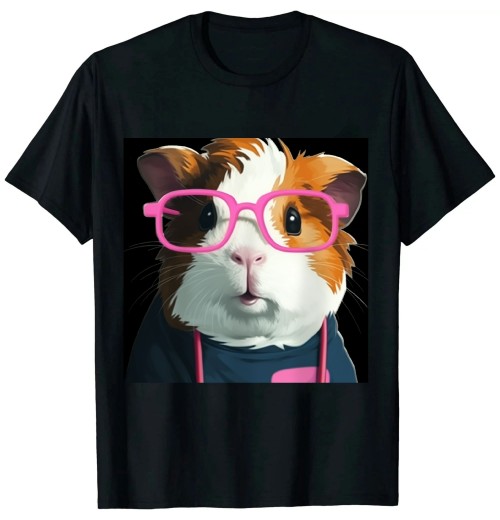 Ulloord Cute Hipster Guinea Pig Hamster In Pink Eye Glasses Gift T-Shirt