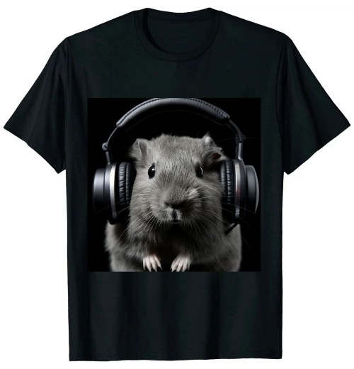 Ulloord Funny Guinea Pig Graphic Tees Guinea Pig Shirt Headphones T-Shirt