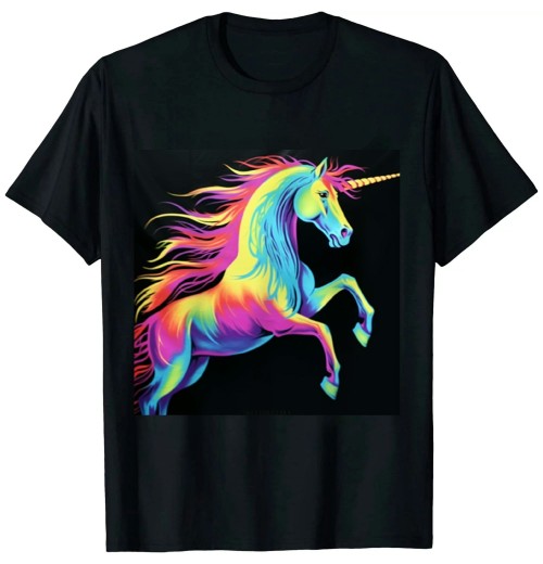 Ulloord Rainbow horse- On Black T-Shirt